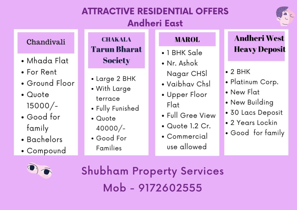 Flat RENT SALE Andheri East - Ready to move Properties Many Options